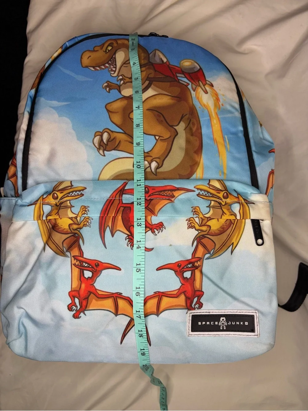 Spacejunkr Dinosaur Jet Pack Pterodactyl T-Rex Print Blue Backpack Full Size